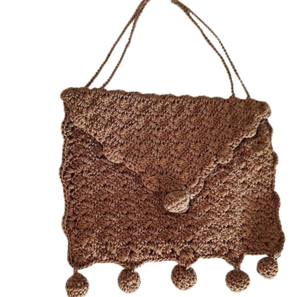 Antique Edwardian 1900s Brown Crocheted Vintage Small Handbag Purse Reticule - Picture 2 of 5